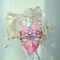 This large size OOAK masquerade mask is bright pink with a pearl sheen (the colour is even throughout). It is embellished with rhinestones of different colours and artificial pearl white ochid flowers. The fit would be good for larger ladies' faces or most gentlemen. Similar masks can be made using other colours and embellishments (Swarovski crystals, feathers, etc). Pink Masquerade Mask For Carnival, Pink Eye Mask For Masquerade, Pearl Masquerade Mask, Rave Hats, Half Mask, Nye Party, Skull Mask, Military Hat, Christmas Gifts For Girlfriend