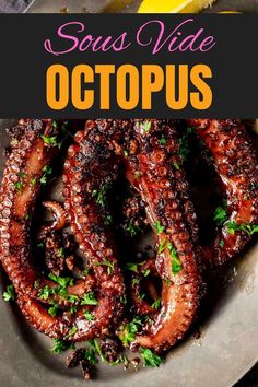 octopus rings on a plate with lemon wedges and parsley