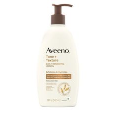 Get softer, smoother, and more evenly toned skin with Aveeno Tone + Texture Daily Renewing Lotion. This moisturizing lotion from a dermatologist-recommended brand gently exfoliates and hydrates sensitive skin while helping smooth rough skin and improve uneven tone. Clinically proven to help bumpy skin (including KP), the exfoliating and nourishing lotion is formulated with 4% natural PHA, Pro-Vitamin B3, and prebiotic oat to moisturize dry skin all day long and help remove built-up skin. Reveal softer, smoother skin after just one use, and more even skin tone in just one week. The fragrance-free renewing lotion is non-greasy, non-comedogenic, and paraben-free. For all-over tone and texture improvement, apply body lotion to clean skin as part of your daily skin care routine. Visible tone an Aveeno Daily Moisturizing Lotion, Bumpy Skin, Body Lotion Cream, Moisturizing Lotion, Rough Skin, Daily Skin Care Routine, Moisturizer For Dry Skin, Daily Skin Care, Smoother Skin