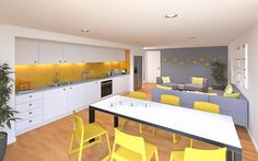 this is an image of a modern kitchen and living room