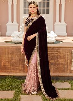 Velvet Saree, Saree Wearing, Sarees For Girls, Saree Wearing Styles, Latest Indian Saree, Punjabi Outfits, Embroidered Saree, Muslim Fashion Dress