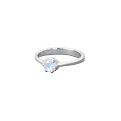 Treat yourself to luxury jewelry without the luxury price tag. Slender band shows off the many precision facets and brilliant sparkle of natural rainbow moonstone. Open-back setting for maximum color brilliance and clarity. Secure, six-prong mounting. Cast sterling silver packaged with anti-tarnish paper to maintain long-lasting shine. White Birthstone Ring With Round Stone, Silver Moonstone Stackable Rings With Birthstone, Silver Solitaire Moonstone Ring Round Cut, Silver Sterling Silver Moonstone Ring With Prong Setting, Sterling Silver Opal Ring With Round Cut, Silver Moonstone Promise Ring With Prong Setting, Minimalist Sterling Silver Moonstone Ring For Promise, Dainty Silver Solitaire Moonstone Ring, Silver Solitaire Moonstone Ring For Anniversary