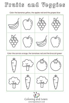 fruits and veggies worksheet for kids to learn how to draw them