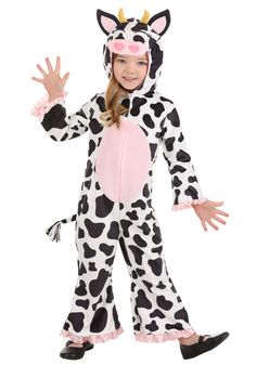 PRICES MAY VARY. Size: 4T MOO-VELOUS MATERIAL: Crafted from 100% polyester, this cow costume is soft and comfy, perfect for little bovine fans! UDDERLY EASY TO WEAR: Features a cow print minky jumpsuit with a front zipper and a fabric strip with a hook and loop fastener, making dressing up a breeze. COW-TASTIC DETAILS: With a plush pink belly and playful pink satin ruffles on the sleeves and ankles, this costume is packed with charm. TAIL-WAGGING FUN: Includes a cute tail with yarn fringe sewn o Cute Cow Costume, Animal Costumes For Girls, Kids Cow Costume, Farm Animal Costumes, Garfield Costume, Fifth Element Costume, Clueless Costume, Kiss Costume, Yarn Fringe