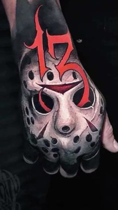 a hand with a mask painted on it