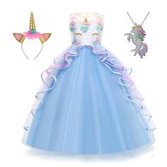 PRICES MAY VARY. Product Includes : unicorn princess dress, unicorn headdress, unicorn necklace High-quality material : the princess costume is made of breathable, lightweight and safe materials to ensure that it will not itch, pill or fade. Excellent design:fancy unicorn dresses for girls with Rainbow colors , Invisible zipper opening and closing , chic flowers , and the details of the princess costume for girls are very beautiful. Applications:Perfect for Birthday Party, Christmas, Dress Up, H Girls Unicorn Costume, Unicorn Dresses, Girl Unicorn Costume, Princess Costumes For Girls, Baby Costumes Girl, Costume For Girls, Unicorn Princess, Birthday Headband, Unicorn Dress