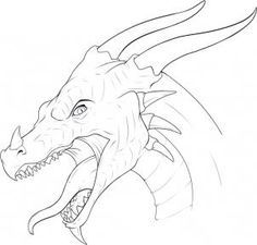 a drawing of a dragon's head with its mouth open and it is ready to be colored