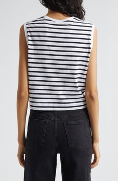 Stripes are always in season, but when splashed across a pure cotton cropped tank, we suggest wearing it all throughout the sunniest one. 18" length Crewneck 100% cotton Machine wash, dry flat Made in Peru Sporty Cotton Tank Top For Spring, Sporty Cotton Muscle Tee For Spring, Casual Summer Muscle Tee, Casual Crop Top Tank For Day Out, Trendy Summer Tank Muscle Tee, Casual Summer Beach Muscle Tee, Summer Cotton Crop Top Tank, Casual Cropped Tank Top For Everyday, Summer Style Sleeveless Crop Top For Everyday