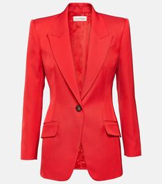 Single-breasted twill blazer in red - Alexander Mc Queen | Mytheresa Alexander Mcqueen Blazer, Spring Knitwear, Spring Sunglasses, Red Sunglasses, Long Sleeve Blazers, Oversized Blazer, Double Breasted Blazer, White Blazer, Twill Fabric