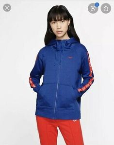 Nike Women's Mens Clippers Red Blue Full-Zip Hoodie Gym Sweater Jacket 3XL $70 888407474729 | eBay Gym Sweater, Nike Women Outfits, Nike Sportswear Women, Sports Wear Women, Nike Fit, Rain Jacket Women, Basic Jackets, Training Tops, Activewear Fashion