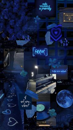 a collage of various images with the word love written on them and blue lights