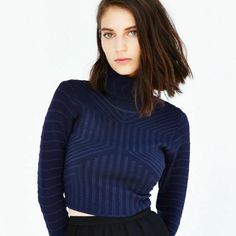 Urban Outfitters Glamorous Textured Cropped Turtleneck Sweater Small Nwt Glamorous Textured Cropped Turtleneck Sweater Sold Out Make A Statement In This Graphic Textured Turtleneck Sweater From Eclectic Manchester-Based Label Glamorous. Cropped And Fitted With Long Sleeves. Content + Care - Nylon, Polyester - Machine Wash - Imported Size + Fit - Model Is Wearing Size Small Navy Fitted Top For Night Out, Fitted Navy Top For Fall, Cropped Turtleneck Sweater, Open Weave Sweater, Cropped Turtleneck, Tall Sweater, Ruffle Sweater, Cold Shoulder Sweater, Striped Turtleneck