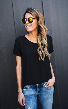 Love this top for work! Scoop Neck Top, Spectacles, Karl Lagerfeld, Round Sunglasses, Love This, Scoop Neck, Little Black Dress, Account Suspended, Black Dress