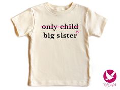 Celebrate the Exciting News with Our Big Sister Kids Shirts! Welcome your little one into their new role with our charming Big Sister Kids Shirt collection. Perfect for toddlers and young children, these shirts make wonderful natural big sister gifts and are ideal for any pregnancy reveal outfits. Our shirts come in a variety of styles: Only Child Big Sister Toddler Tee: A special shirt for those who are transitioning from being an only child to a big sibling. New Big Sister Bodysuits: Soft and cozy bodysuits designed for infants and younger siblings who are stepping into the role of "big sister." Cute Announcement Kids Shirt: Perfect for capturing the moment when you share the exciting news of a new family member. Hospital Outfits: Adorable outfits for the big sibling to wear when they me Reveal Outfits, Sibling Reveal, Big Sister Tshirt, New Big Sister, Sibling Announcement, Baby Announcement Onesie, Promoted To Big Sister, Big Sister Gifts, New Sibling