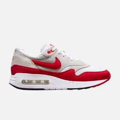 Style No. DQ3989-100 Color: White/University Red-Light Neutral Grey Nike Air Max 1 '86 PremiumMen's ShoesThe first shoe to reveal Nike Air to the world gets elevated with Parisian-inspired details. Add this to the tried-and-true cushioning and classic wavy mudguard—it’s no wonder it’s reigned supreme for so long.Originally designed for performance running, visible Nike Air cushioning puts the history of comfort beneath your feet.Rubber Waffle outsole gives you traction, durability and heritage s Red Air Max, Big Bubble, Sporty Spice, Red Puffer, Big Bubbles, Air Max Women, Nike Air Max 1, Red Nike, Heritage Fashion