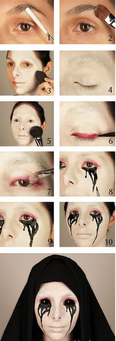 Easy Halloween makeup tutorials Reaper Makeup, Ahs Makeup, Grim Reaper Makeup, Halloween Makeup Diy Tutorial, Halloween Makeup Tutorials, Makeup For Kids, Theater Makeup, Halloween Makeup For Kids, Maquillage Halloween Simple