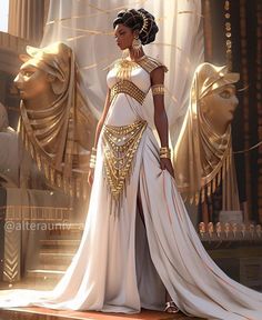 Ancient Egyptian Wedding Dress, Fantasy Egyptian Clothing, Egypt Wedding Dress, Egyptian Outfits Women, Egyptian Wedding Dress, Goddess Wedding Dress, Egyptian Royalty, Egyptian Dress, Egyptian Wedding