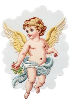 an angel with wings and flowers on it's chest is standing in the air