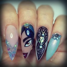 Jasmine Nails, Disney Nail Art, Disney Inspired Nails, Disney Acrylic Nails, Nail Art Disney, Nail Design Inspiration, Stiletto Nails Designs, Disney Nails