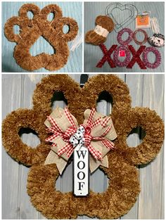 four different pictures of dog paw shaped wreaths