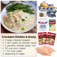 the ingredients for crockpot chicken and gravy are shown