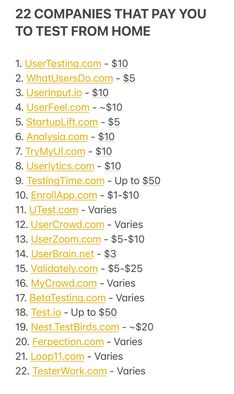 the pricing sheet for two companies that pay you $ 10, 000 to test from home