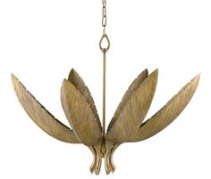 a chandelier hanging from a chain with leaves on it's center piece