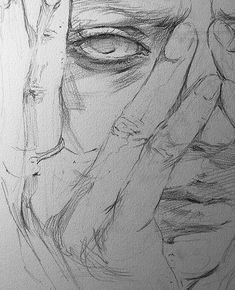 a pencil drawing of a man's face and hands