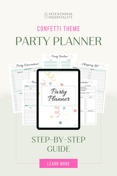 Confetti themed party planner Party Planning Printable, Party Timeline, Confetti Theme, Best Party Food, Mexican Party Theme, Dinner Party Menu, Dinner Party Recipes, Menu Planners, Easy Family Dinners