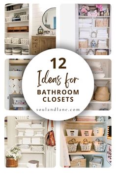 bathroom closets with lots of storage and items in them, including towels, toiletries,