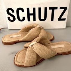 Nwt Schutz Natural Woven Flat Sandals Women Size 5 Bought And Never Wore New In Box With Bag Skip On Slides In Natural Eggshell Color Made In Brazil Details: The Fairy Natural Sandals From Schutz Feature A Woven, Textured Design And Wide Gathered Straps. Square Toe Slides On Leather Upper Lining: Leather Synthetic Sole Imported Summer Beach Cute Resort Cruise New With Tags Never Worn Vacation Brazil Quiet Luxury Nwt Sandals Slip Ons Spring Quiet Luxury Preppy Tennis Prep Nyc Palm Beach Strap Sandals Flat, Eggshell Color, Sandals Resorts, White Studs, Braided Sandals, Beautiful Sandals, Black And White Fabric, Croc Leather, Quiet Luxury