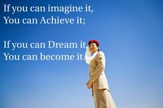 a woman in a white suit and red hat with a blue sky behind her is the quote if you can imagine it, you can achieve it