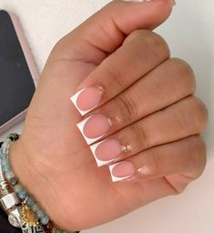 Frenchies Short Nails, Short Matte French Tip Nails, Short Short French Tip Acrylic Nails, Cute Square Shaped Nails, French Shorties Nails, Decorated French Tip Nails, Deep French Short Nails, Shortie French Tip Nails, French Tip Duck Nails Short