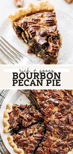 a piece of bourbon pecan pie on a plate