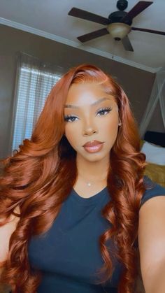 Fall Frontal Wig Hairstyles, Red Brown Wig Black Women, Ginger Orange Wig, Ginger Frontal Wig Hairstyles, Fall Color Wigs For Black Women, Summer Hair Colors For Black Women, Fall Wig Colors Black Women, Ginger Brown Wig, Copper Hair On Black Women