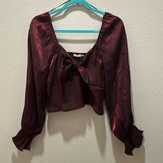 Red Metallic Blouse, Never Worn Burgundy Blouse For Spring Party, Metallic Blouses, Diy Fashion Clothing, Diy Fashion, Fashion Clothing, Top Blouse, Blouses, Womens Tops, Fashion Outfits