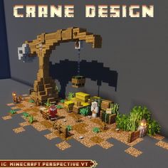 an image of a minecraft project with the text crane design on it and some plants