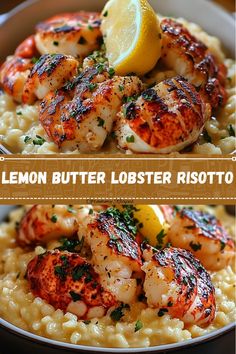 lemon butter lobster risotto is served on top of rice