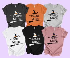 Halloween Matching Witch Shirt, Custom Witch Shirt, Spooky Gifts, Halloween Adult Shirt, Halloween Party Gift, Spooky Season T Shirt Welcome to my store! My Store's aim is to provide you with a quality service and products. If you have a problem or have a question in your mind, you can contact us 24/7. I reply to messages during the day. We are working with 3 different shirt brands. If you want specific one, please send message to us.  Otherwise, available brand will be shipped. The Unisex t-shirts are retail fit and a little bit relaxed. Make sure you check our size-chart before you place your order. The inscriptions on the T-shirts are black in light colors and white in dark colors. If you need a RUSH shipping, let me know. Also if you experience a problem, let me know PRODUCT CONTENTS: Halloween Party Tops With Letter Print, Halloween Party Letter Print Tops, Witch Shirts, Friend Shirts, Halloween Group, Halloween Matching, Halloween Party Gifts, Fabric Gift Wrap, Spooky Gifts