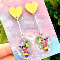 Lisa Frank Cheerleader Sticker Acrylic Earrings For Sale! These Earrings Are Absolutely Adorable. They Are Handmade By Me With Resin. Each Earring Has An Original Lisa Frank Sticker Embedded In It. They Are About 2 1/2 Inches Tall And Almost 1 Inch Wide. They Are From My Boutique, And Are Absolutely Cute And One Of A Kind! Cheerleader Sticker, Sticker Earrings, Lisa Frank Unicorn, Lisa Frank Birthday Party, Lisa Frank Birthday, Dog Pearls, Lisa Frank Stickers, Buzz Bee, Dog Earrings