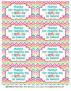 printable thank tags for birthdays with colorful chevroned background and words on them