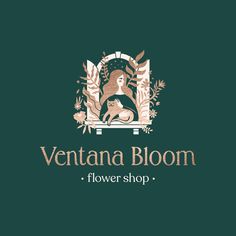 the logo for a flower shop with an image of a woman sitting on a bench