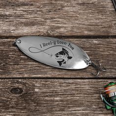 i reely love you fishing lure on wooden table