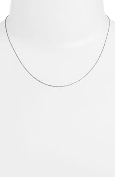 White 14-karat gold gives an icy look to this minimalist chain necklace. 17" length 14k gold Handmade in Canada Dainty Solitaire Necklace With Cable Chain For Formal Occasions, Sterling Silver Delicate Chain Necklace, Fine Jewelry Diamond Link Necklace With Cable Chain, Silver 14k Gold Diamond Necklace With Cable Chain, Fine Jewelry Diamond Necklace With Cable Chain, Silver Diamond Necklace With 14k Gold Cable Chain, Minimalist Cable Chain Jewelry For Formal Occasions, Minimalist Formal Jewelry With Cable Chain, Minimalist Formal Cable Chain Jewelry