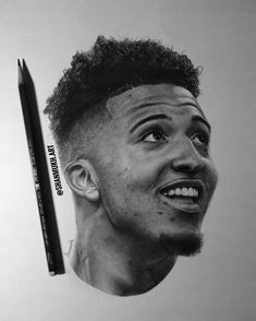 a pencil drawing of a man's face with a pencil in front of him