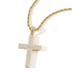 Embrace elegance and spirituality with this Baguette Cross Pendant. Crafted with precision, this pendant features a cross design adorned with baguette-cut gemstones, adding a touch of sophistication and sparkle to your attire. It's the perfect accessory to showcase your faith and style, whether worn on a chain or added to a bracelet. Elevate your jewelry collection with this exquisite baguette cross pendant. Cross Pendant Men, Gold Necklace For Men, Rapper Jewelry, Necklace Mens, Diamond Cross Pendants, Gold Necklaces, Cross Design, Hip Hop Jewelry, Copper Necklace