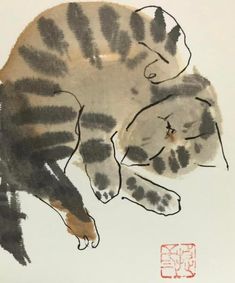 a drawing of a cat laying on its back