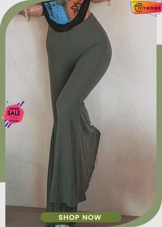 Green High Waist Fit and Flare Pants Fit And Flare Pants, Loungewear Dresses, Perfect Pant, Swimwear Cover Ups, Lingerie Romper, Swimwear Cover, Bell Bottom, Types Of Dresses, Sweater Blouse