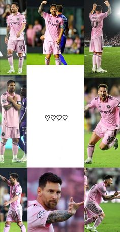 several different pictures of soccer players in pink uniforms and hearts on their chests, with the words i love you