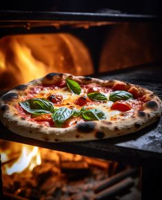 a pizza is being cooked in an oven